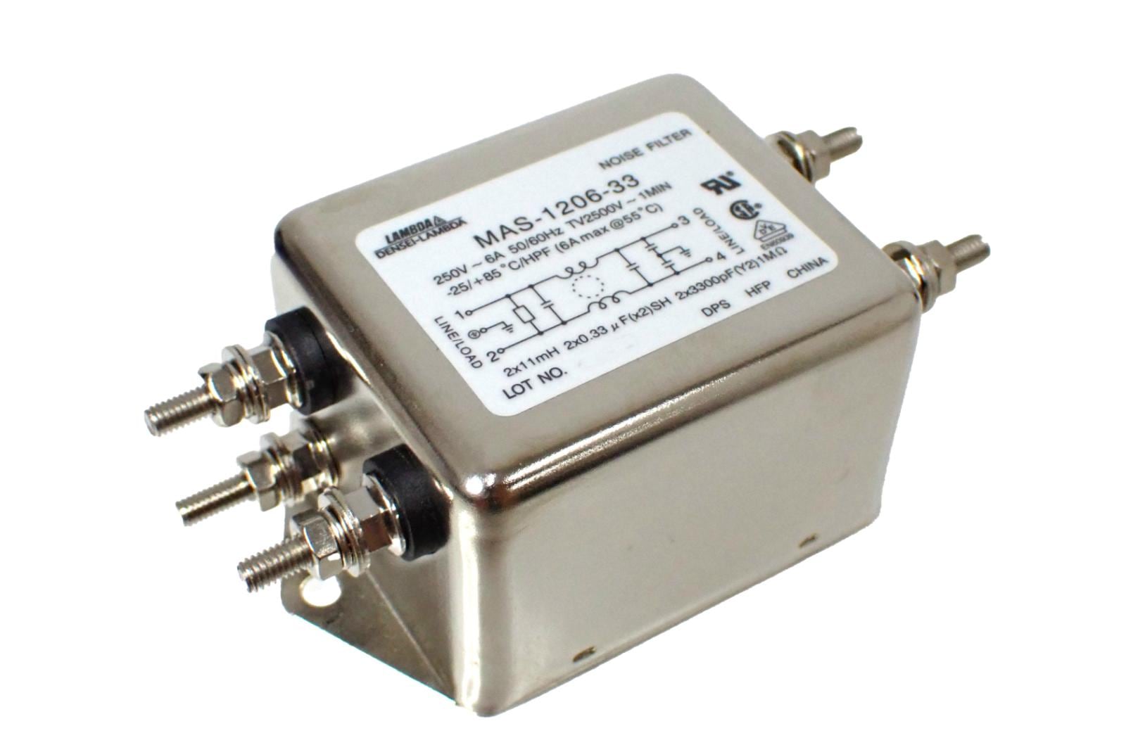 DENSEI LAMBDA 電源ラインフィルタ ノイズフィルタ 250V 6A MAS-1206-33