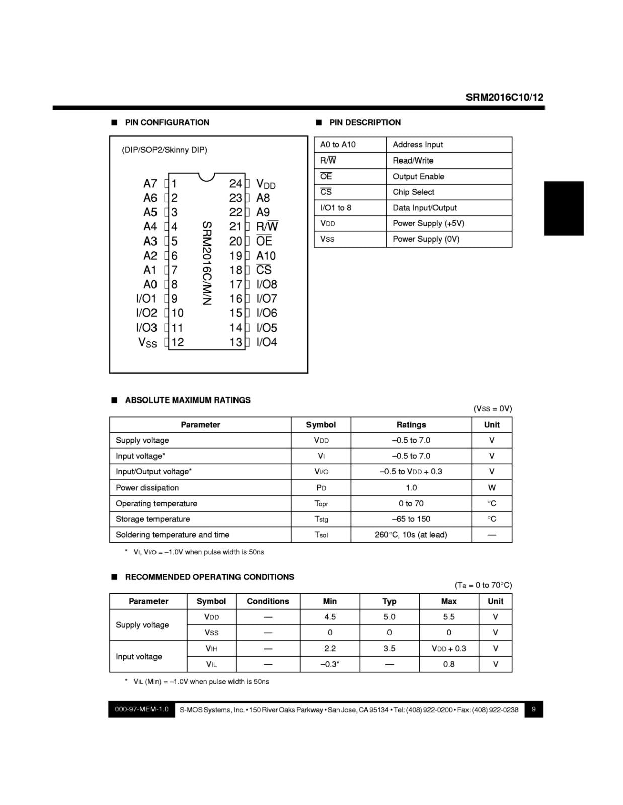 EPSON CMOS 16K-BIT 2,048words×8bits STATIC RAM SRAM 100ns SRM2016C10