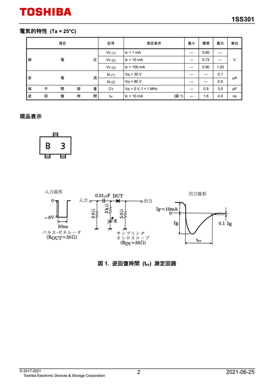 TOSHIBA 超高速度 スイッチング用 ダイオード 1SS301 (TE85R) (5個セット)