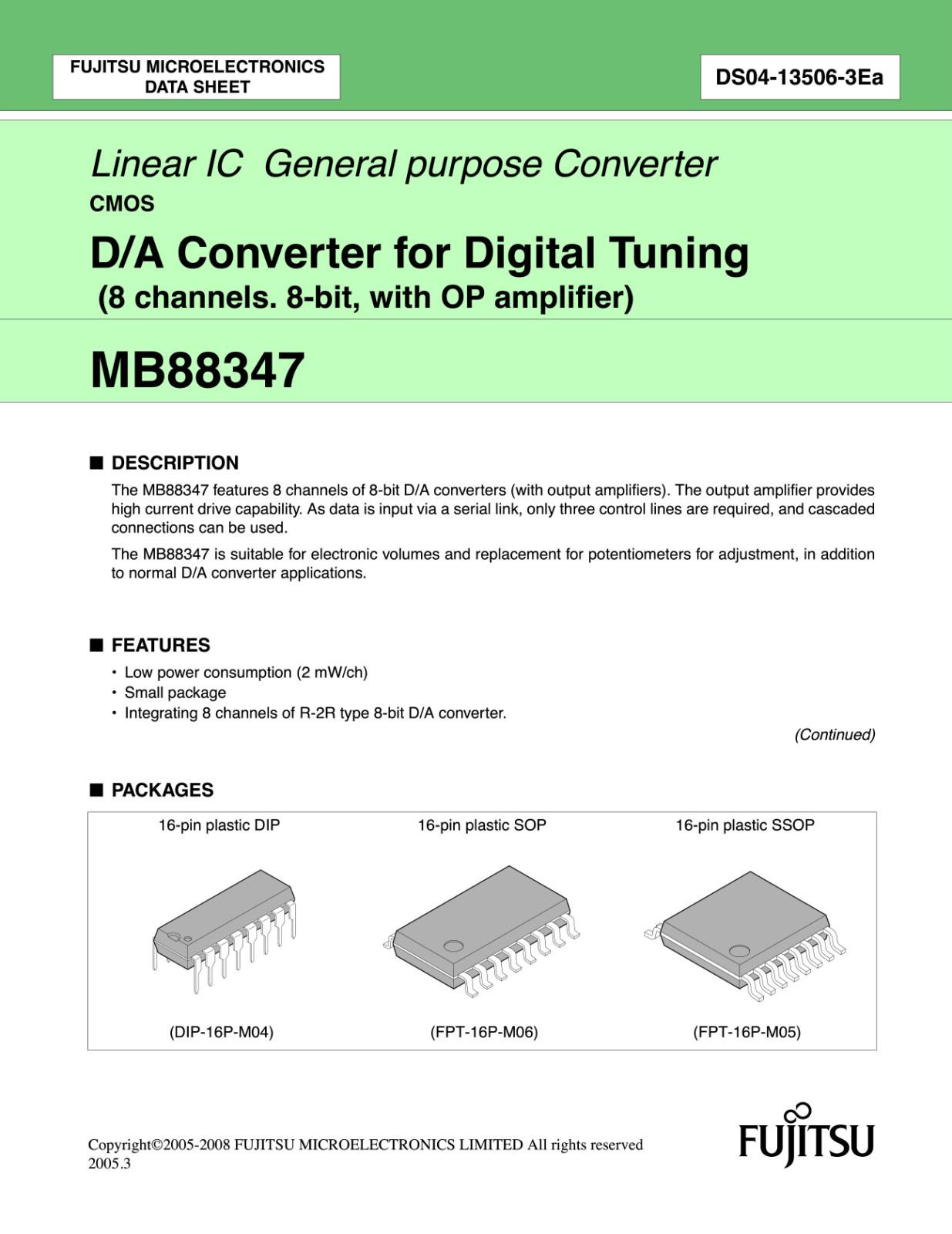 FUJITSU D/A Converter for Digital Tuning MB88347PF-G-BND-JN