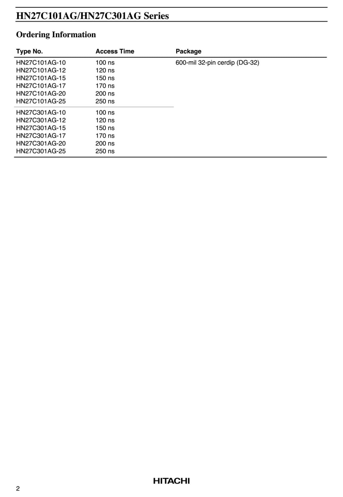 HITACHI UV EPROM 1M 200ns HN27C301AG-20