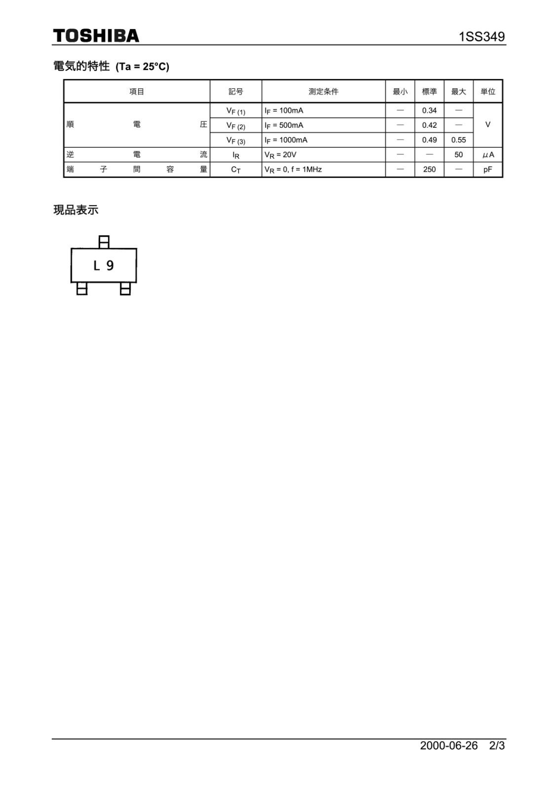 TOSHIBA SMD 面実装 SBD ショットキーバリアダイオード 低電圧 高速 スイッチング用 1SS349 (TE85L) (5個セット)