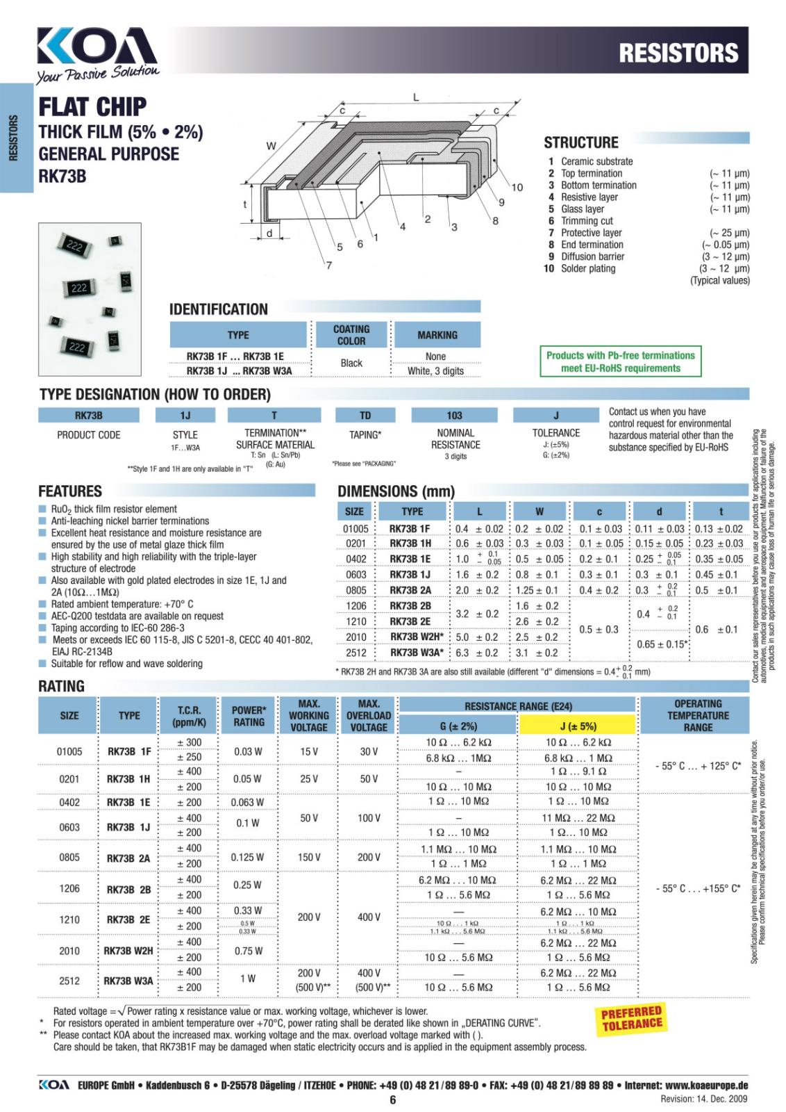 KOA SMD 面実装 チップ 抵抗器 0.5W 1.1KΩ ± 5% RK73B2ETTD112J (10個セット)