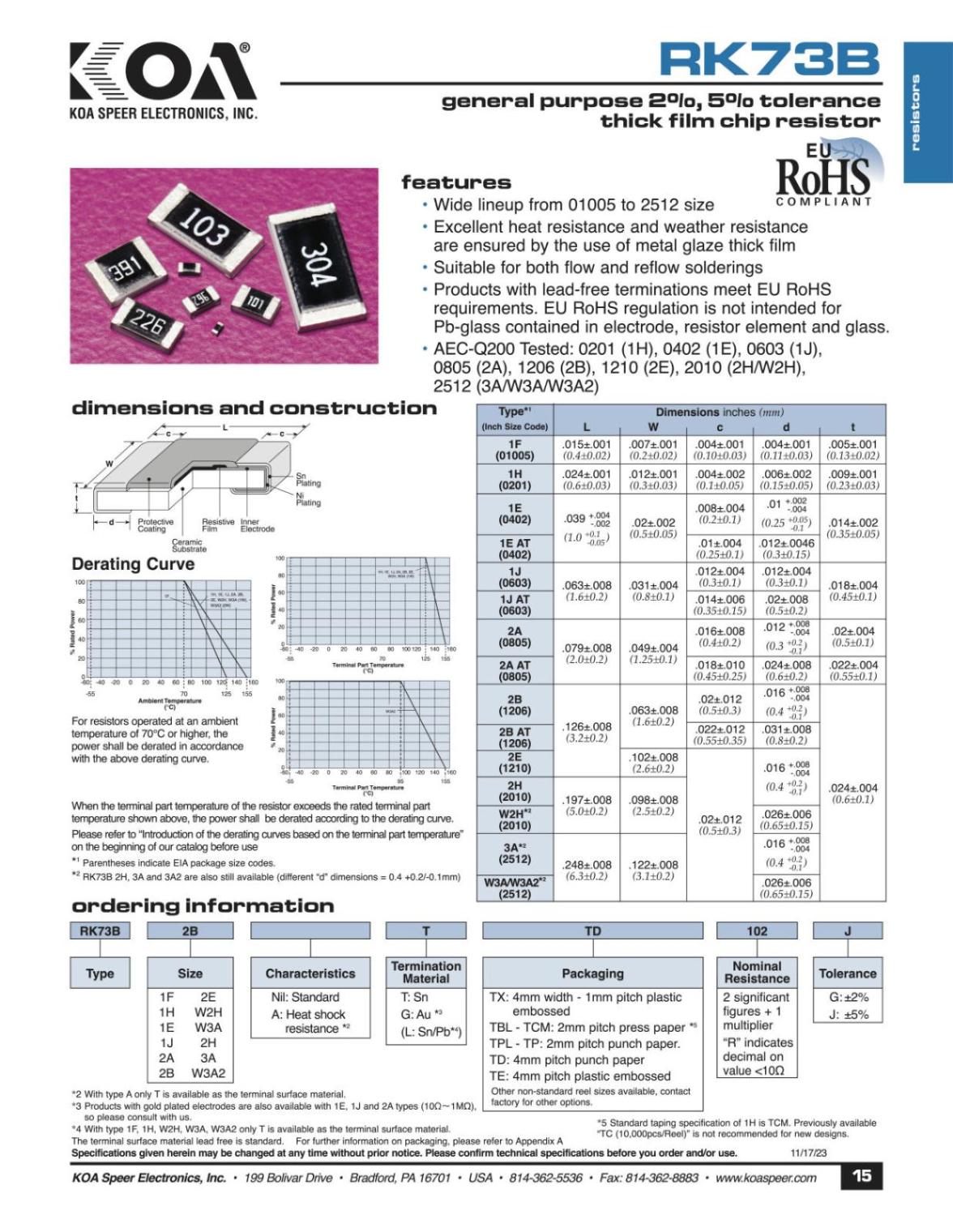 KOA SMD 面実装 チップ 抵抗器 1W 200Ω ± 5% RK73B3ATTE201J (10個セット)