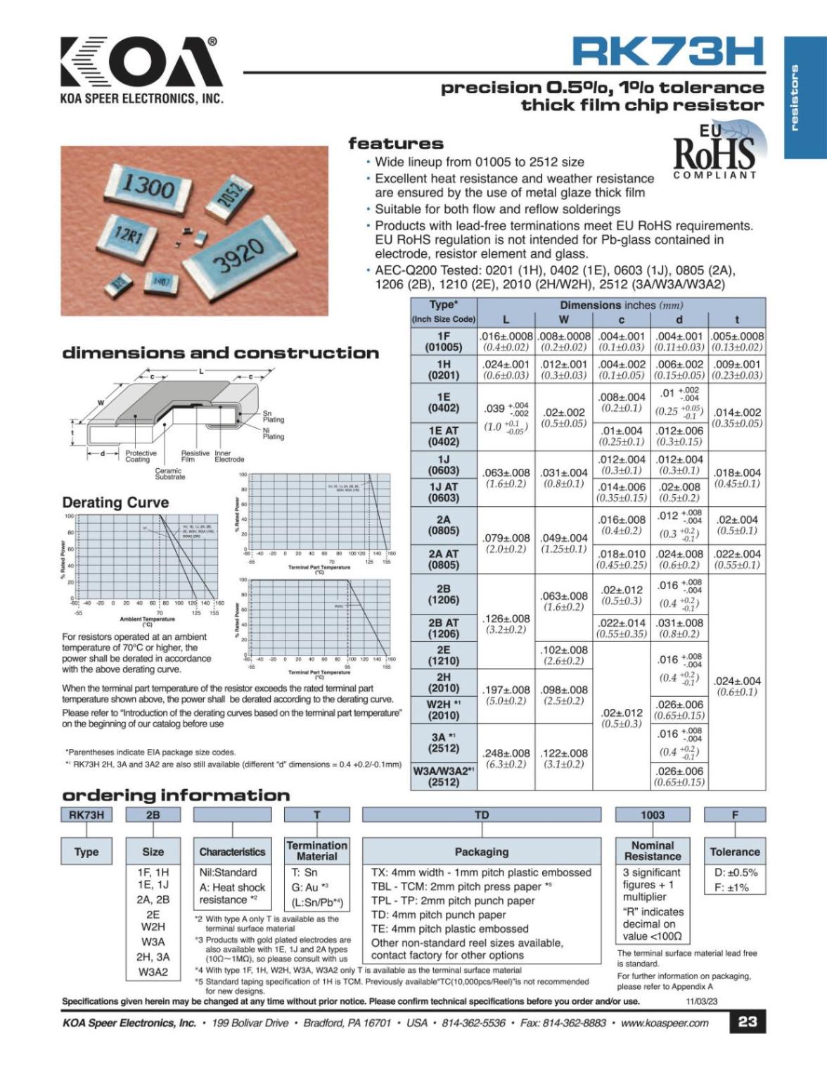 KOA SMD 面実装 精密級 角形チップ 抵抗器 1W 7.5Ω ± 1% RK73HW3ATTE7R50F (10個セット)