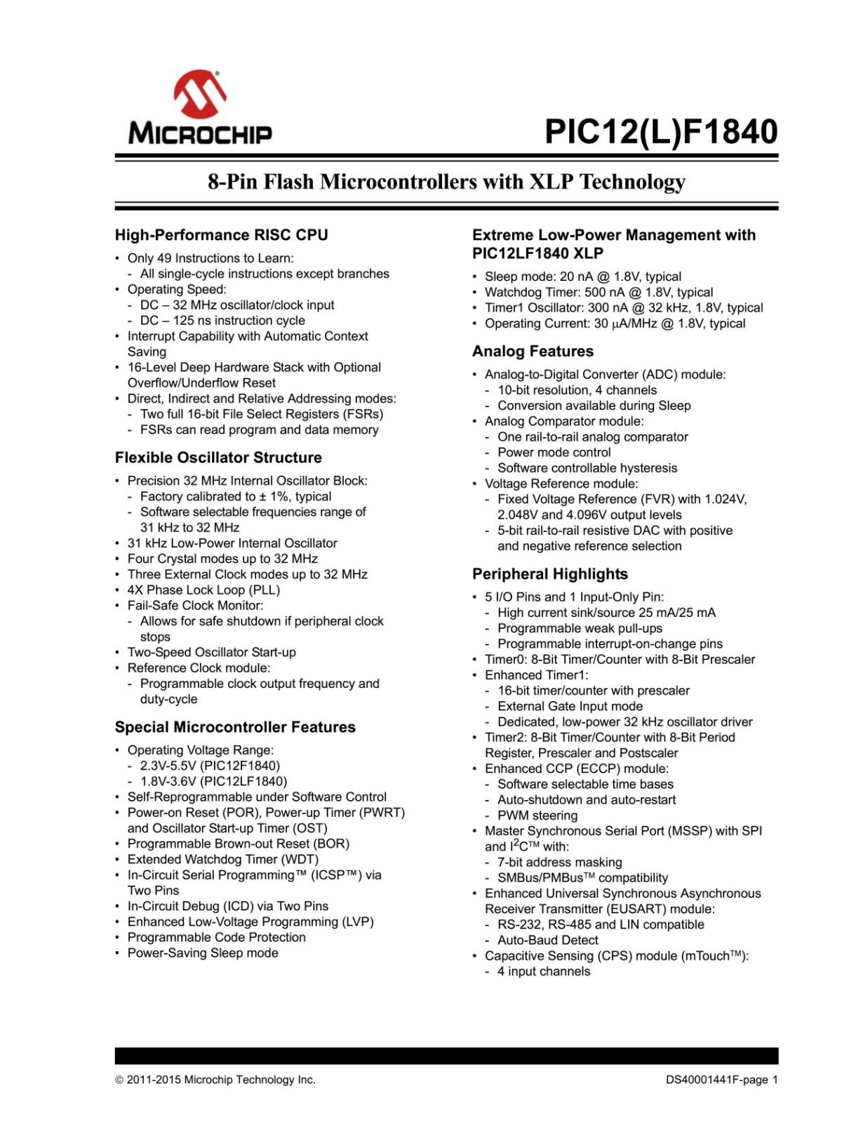 Microchip PICマイコン MCU 8BIT PIC12 32MHZ DIP-8 PIC12F1840-I/P (2個セット)