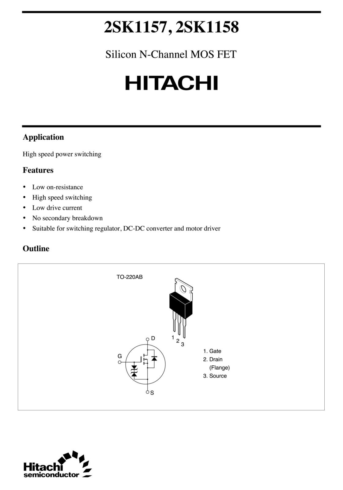 HITACHI Silicon N-Channel MOS FET トランジスタ 450V 7A 2SK1157