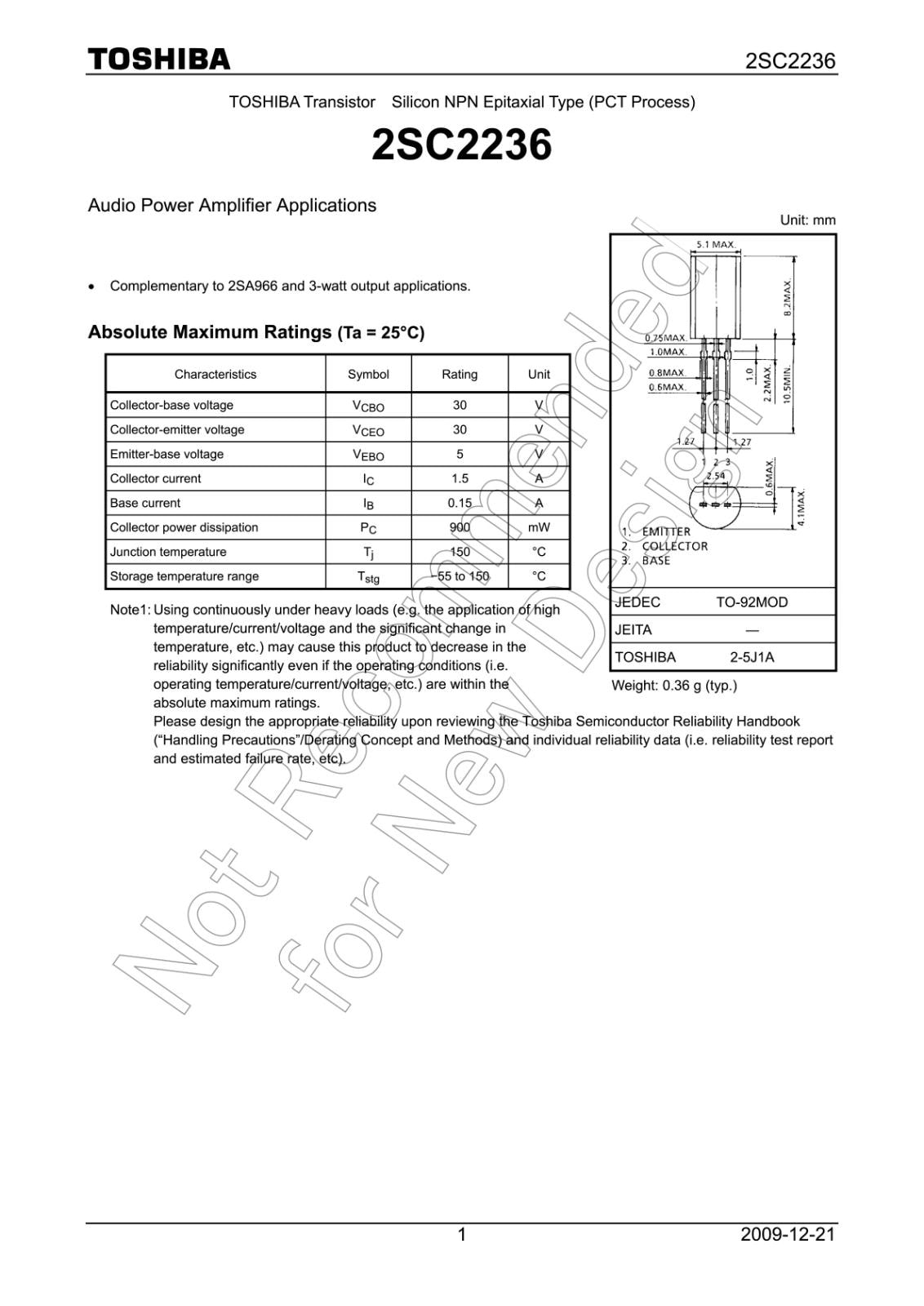 TOSHIBA NPN エピタキシャル形 トランジスタ 30V 0.15A 2SC2236-Y (F) (2個セット)