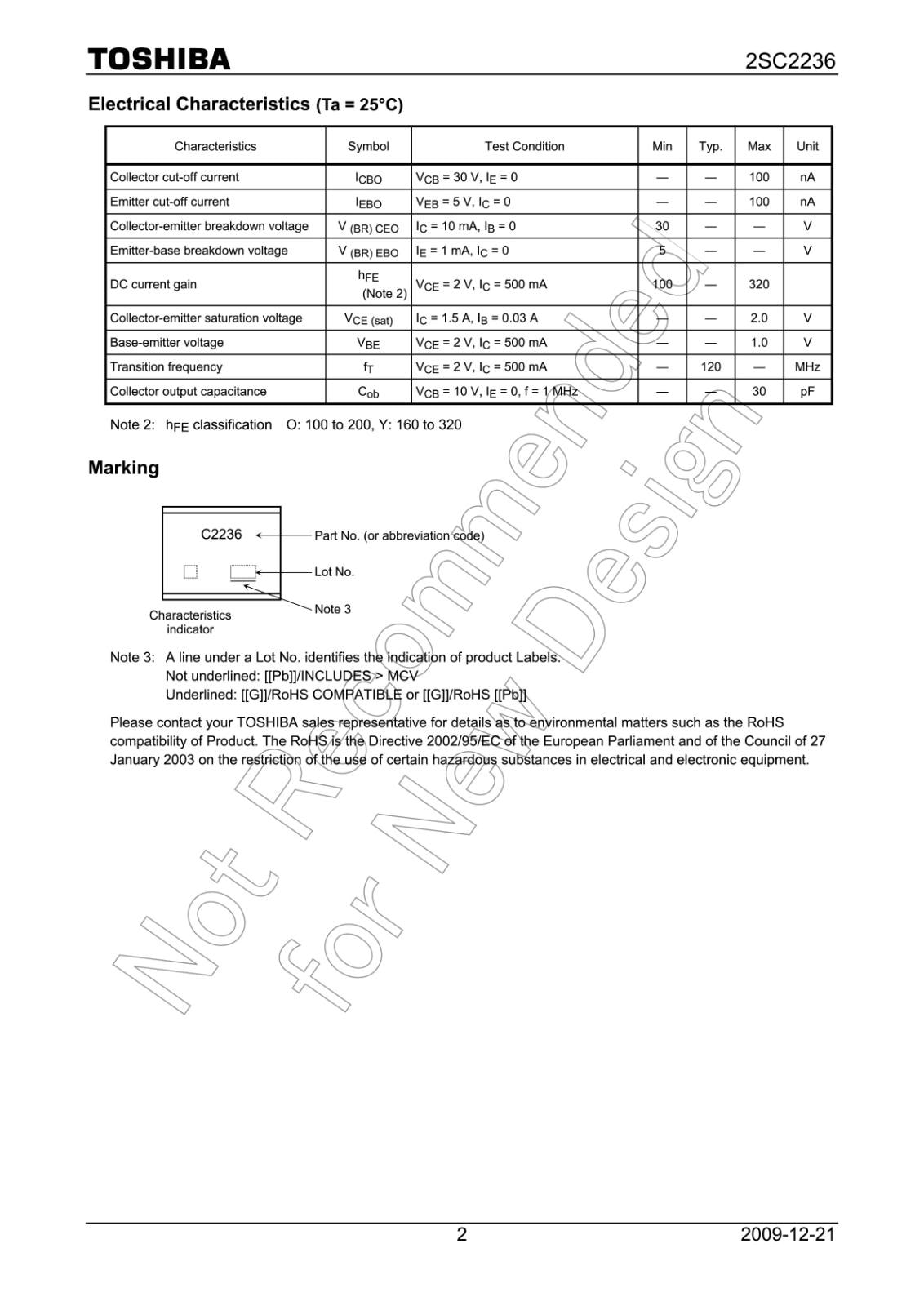 TOSHIBA NPN エピタキシャル形 トランジスタ 30V 0.15A 2SC2236-Y (F) (2個セット)