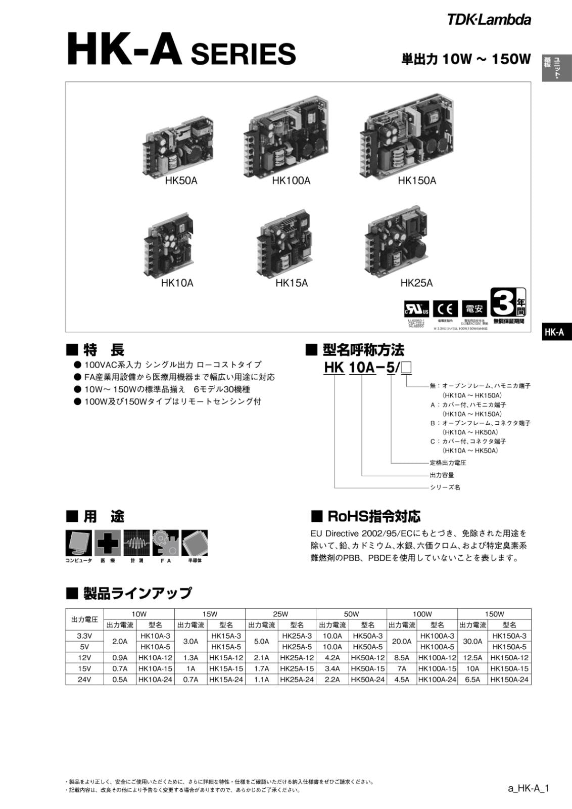 TDK LAMBDA AC-DCコンバータ 5V 5A 25W HK25A-5