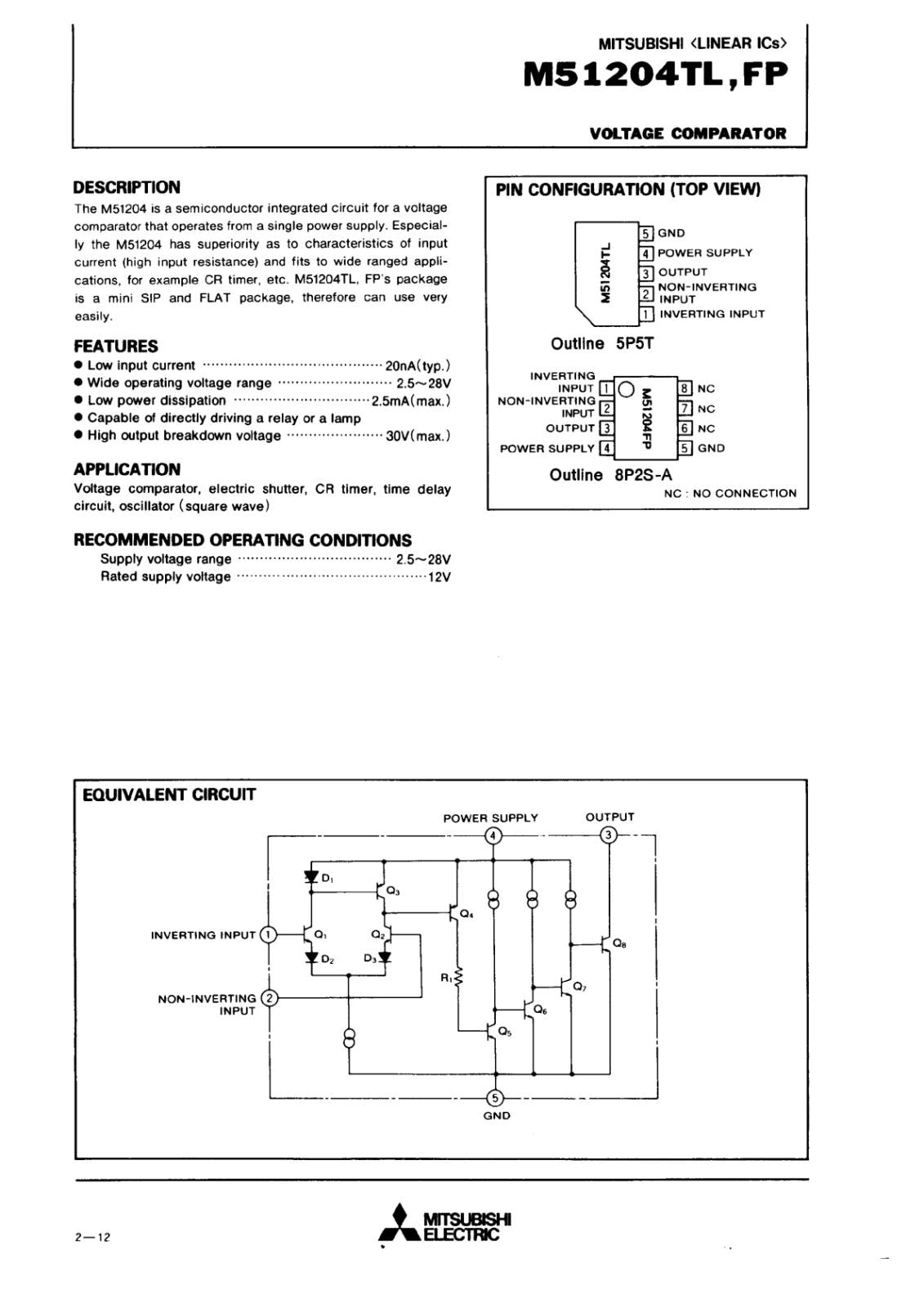 MITSUBISHI コンパレータ VOLTAGE COMPARATOR M51204FP (5個セット)