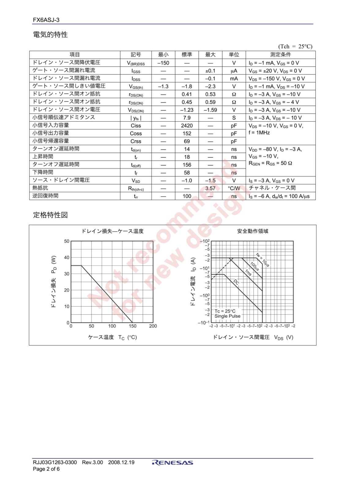 RENESAS SMD 面実装 高速度電力スイッチング用 P チャネル MOS FET FX6ASJ-3-T23 #B00 (5個セット)