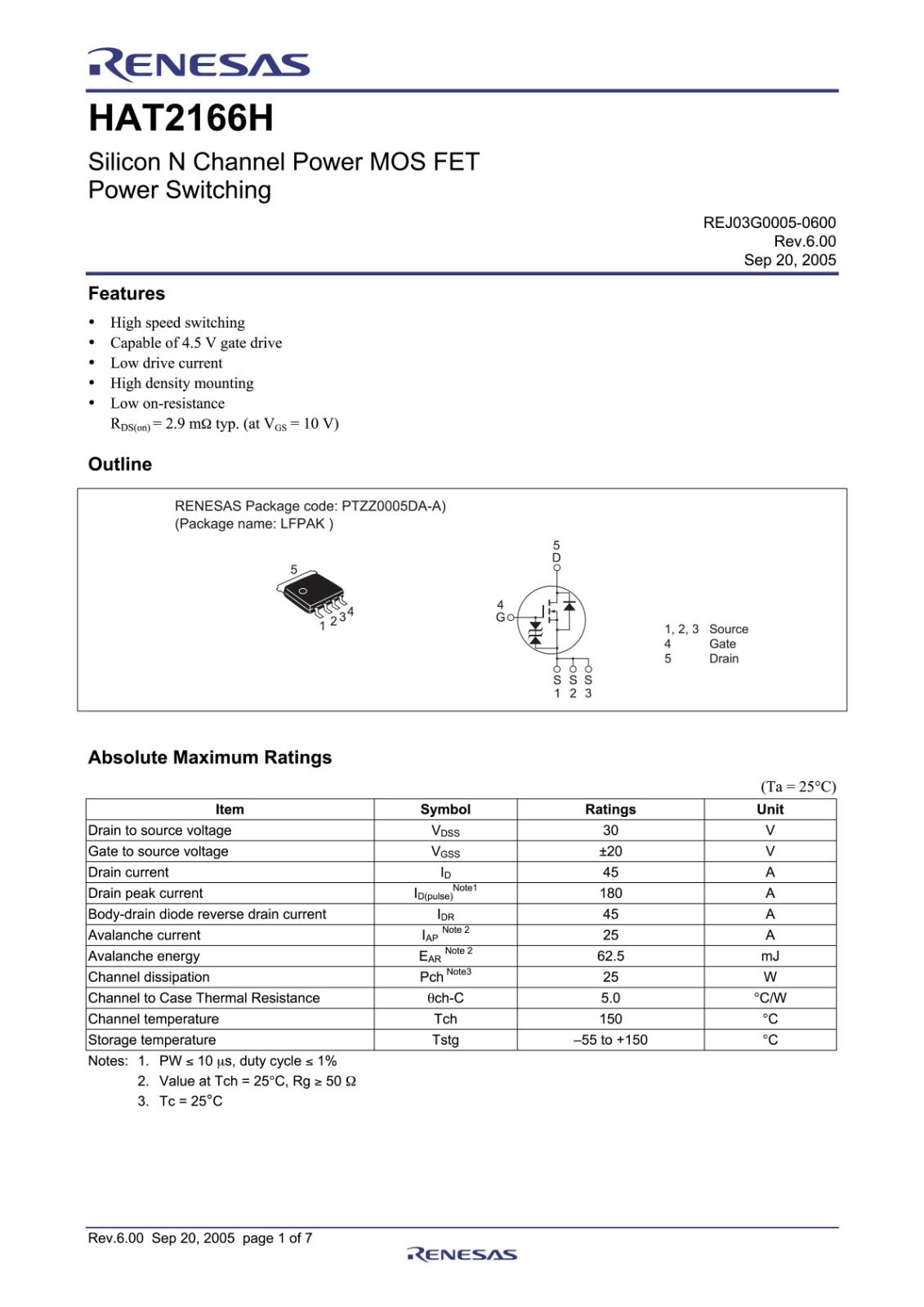 RENESAS SMD 面実装 Silicon N Channel MOS FET 30V 45A HAT2166H-EL-E (2個セット)