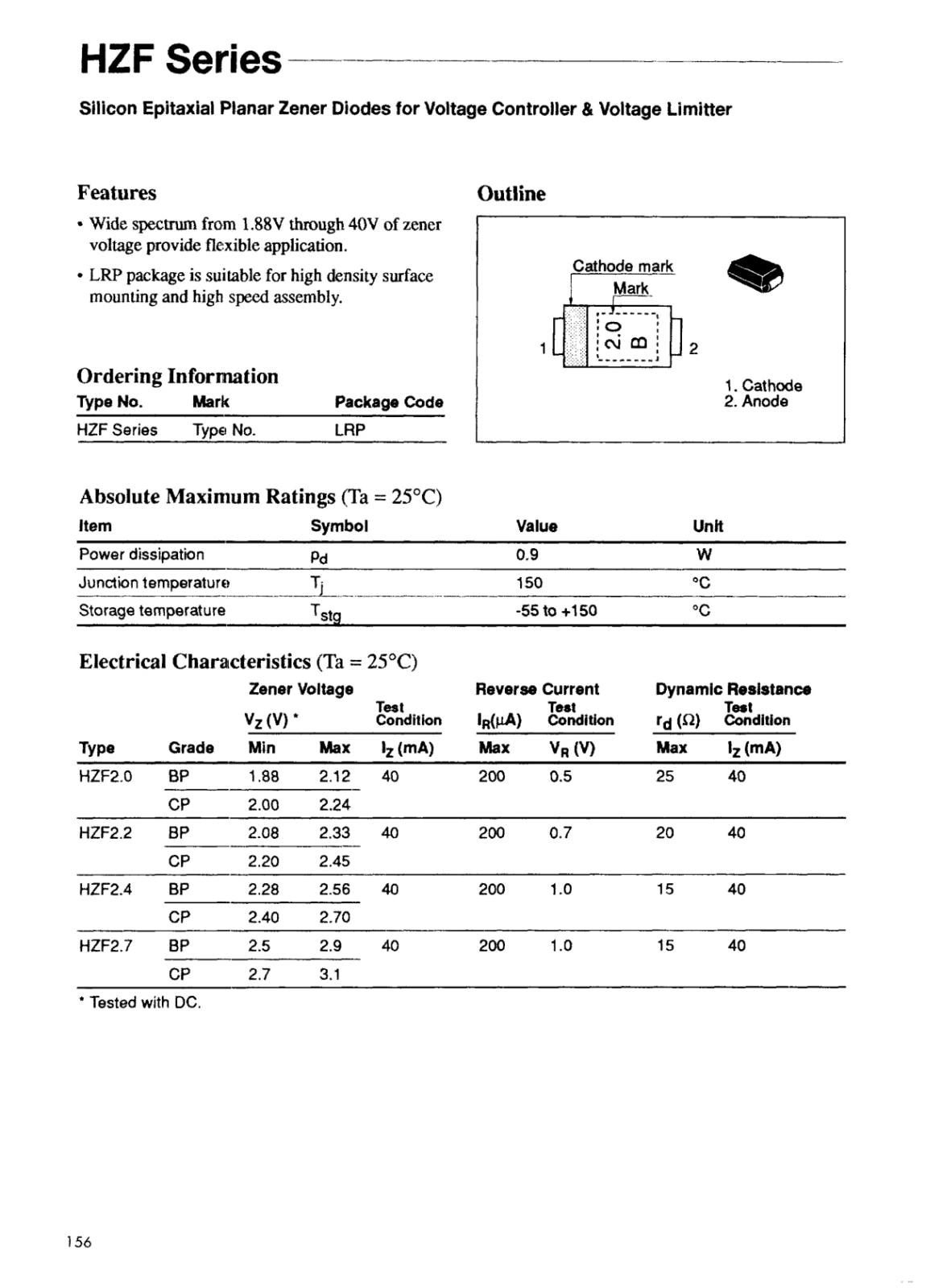 HITACHI ツェナーダイオード 27V 10mA HZF27CP-JTR (5個セット)