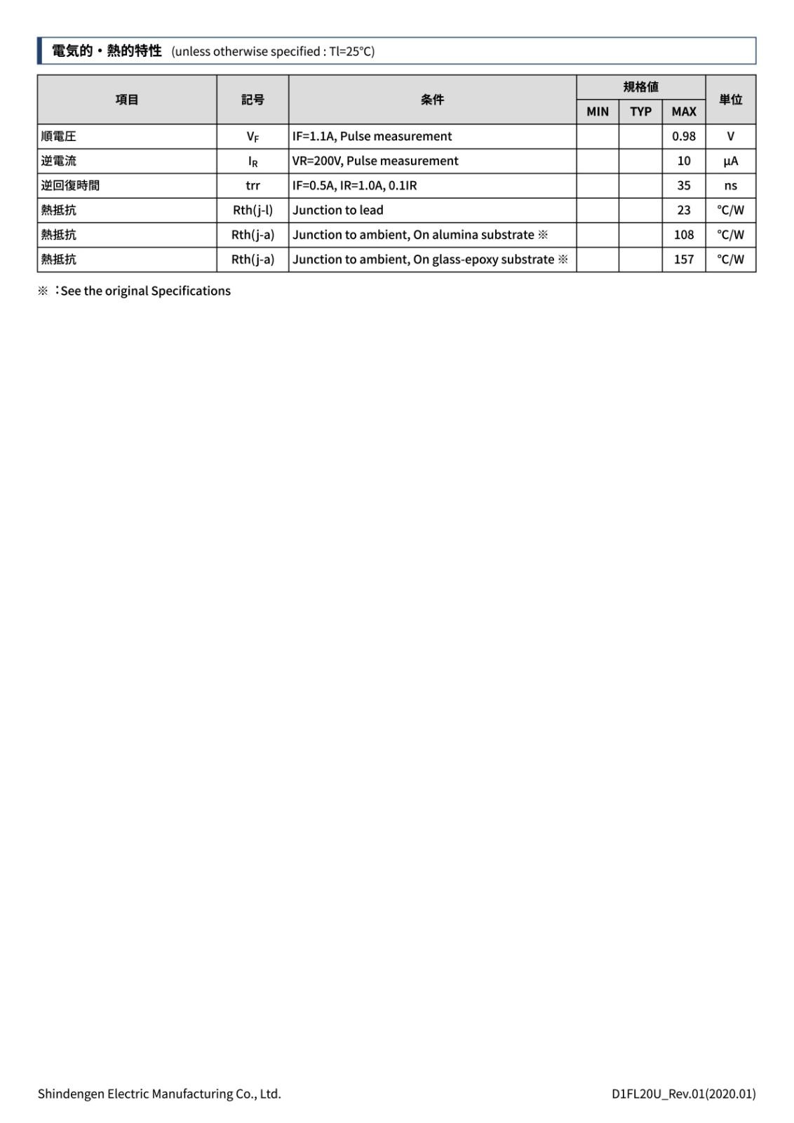 SHINDENGEN 小型 SMD 面実装 ファストリカバリダイオード 200V 1.1A D1FL20U 5053 (5個セット)