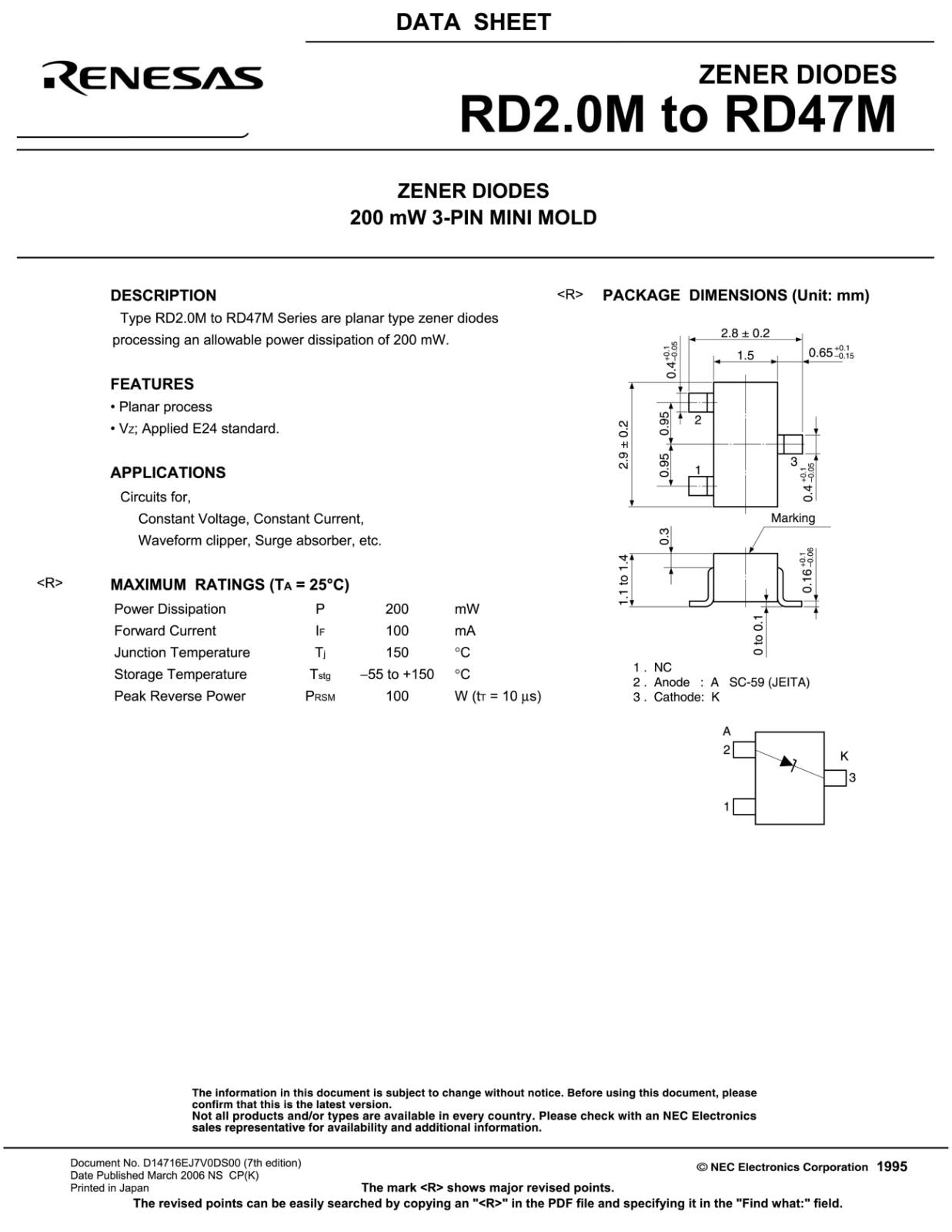 RENESAS 小型 SMD 面実装 ツェナーダイオード 200mW 10V 5mA RD10M-T1B-A B2 (5個セット)