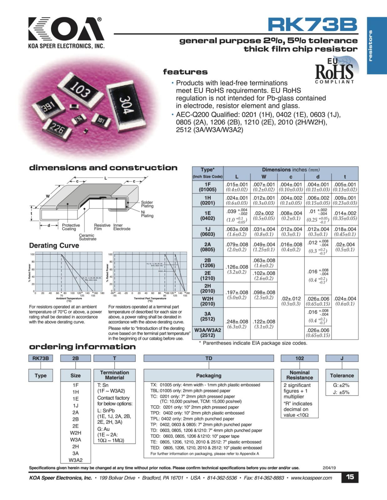 KOA SMD 面実装 チップ 抵抗器 0.25W 1.8KΩ ± 5% RK73B2ATTD182J (10個セット)