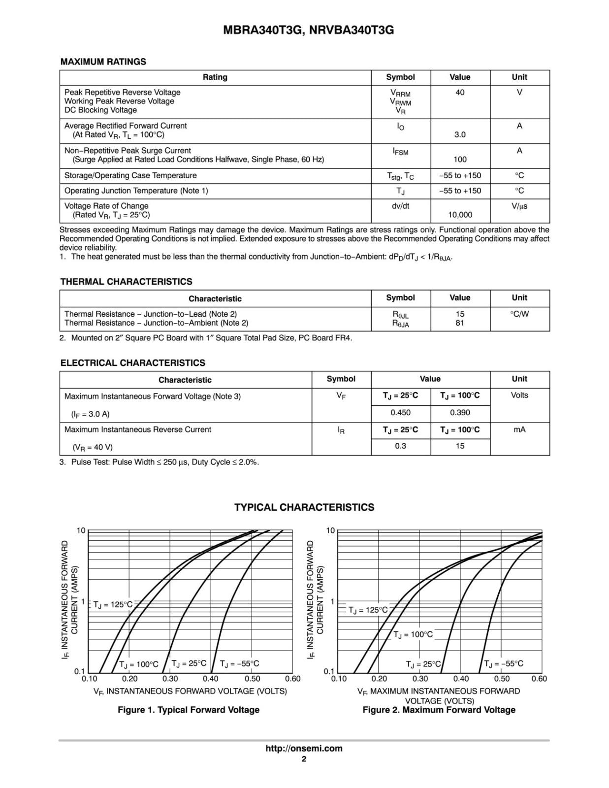 ON Semiconductor SMD 面実装 整流ダイオード ショットキバリアダイオード 40V 3A MBRA340T3G (5個セット)
