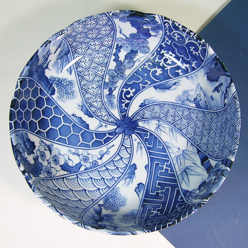 江戸後期　南紀男山呉州青絵蓋付鉢　身約17.5㎝　本Y6-1106タサオ 木箱入 南紀男山鑼鉢入 南高梅 2kg<br>南高梅はお好みのお味をお選び