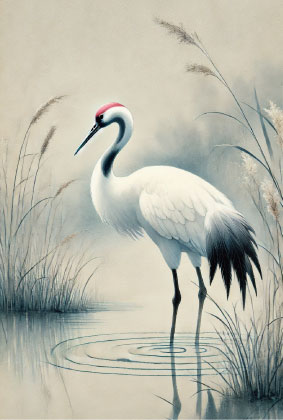 F03　水辺の鶴