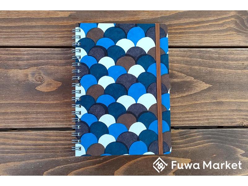 FuwaMarket 手染め和紙 リングノート B6 青海波 BLUE