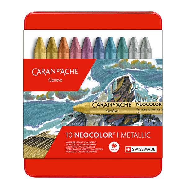 カラン ダッシュ ネオカラー I メタリック 10色 缶ケース 耐水性 ワックスパステル グラフィックデザイン 絵画 プレゼント 重ね塗り