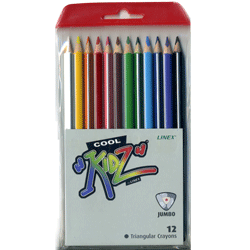 握りやすい三角の太軸　LINEX　クールキッズ色鉛筆ジャンボ・ロング12色