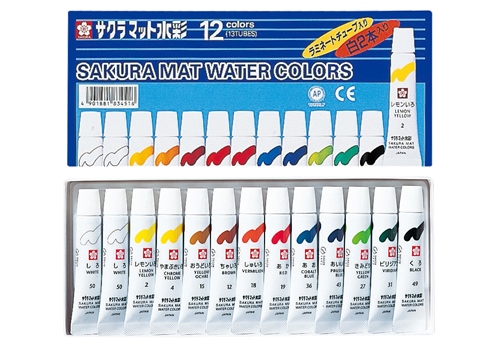 ラミネートチューブ絵の具は、日本、アメリカ、ヨーロッパの基準を満たしており、安心してお使いいただけます。 サクラクレパス マット水彩12色(白2本入り)ラミネートチューブ入り