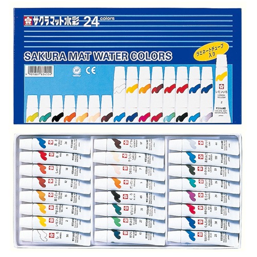 ラミネートチューブ絵の具は、日本、アメリカ、ヨーロッパの基準を満たしており、安心してお使いいただけます。 サクラクレパス マット水彩24色ラミネートチューブ入り