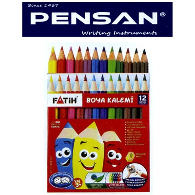 トルコの筆記具メーカー「PENSAN」☆ 鉛筆のキャラクターが描かれたユニークなパッケージ 3mm芯のハーフサイズ色鉛筆12色