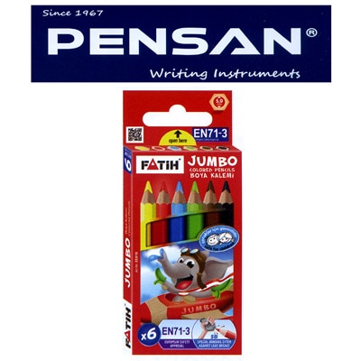 トルコの筆記具メーカー「PENSAN」☆ 鉛筆のキャラクターが描かれたユニークなパッケージ 5mm芯のハーフサイズ太軸色鉛筆6色