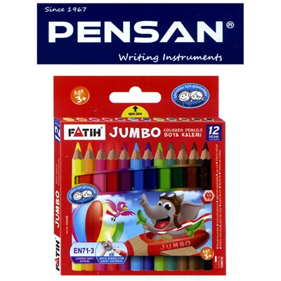 トルコの筆記具メーカー「PENSAN」☆ 鉛筆のキャラクターが描かれたユニークなパッケージ 5mm芯のハーフサイズ太軸色鉛筆12色