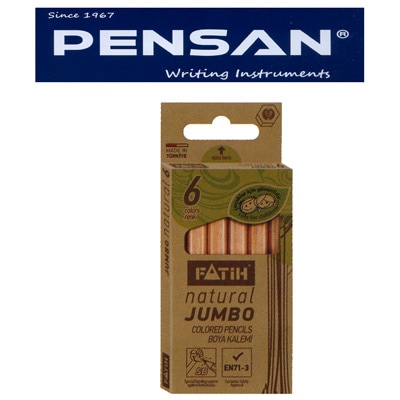 トルコの筆記具メーカー「PENSAN」☆ 鉛筆のキャラクターが描かれたユニークなパッケージ 5mm芯のハーフサイズ・ナチュラル太軸色鉛筆6色