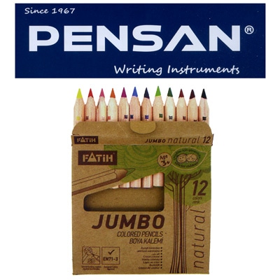 トルコの筆記具メーカー「PENSAN」☆ 鉛筆のキャラクターが描かれたユニークなパッケージ 5mm芯のハーフサイズ・ナチュラル太軸色鉛筆12色
