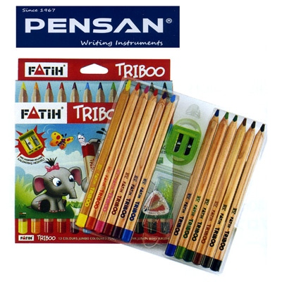 トルコの筆記具メーカー「PENSAN」☆ 木の素材を感じられるナチュラルな軸に持ちやすい太軸三角軸 5.4mm芯のトリボー・ナチュラル太軸色鉛筆12色