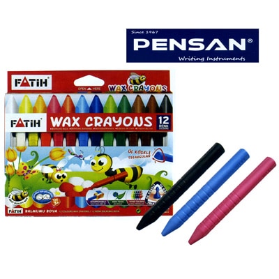 トルコの筆記具メーカー「PENSAN」☆ ポップなパッケージに蜜蝋を使用した本格派で持ちやすい三角軸 太軸ワックスクレヨン12色