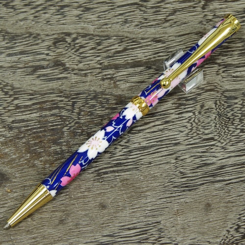 美濃和紙ボールペン 桜と流水・紺色 油性 和柄 伝統工芸品 プレゼント お祝い 日本製 オシャレ