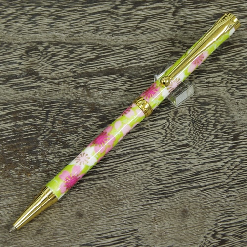 美濃和紙ボールペン 桜と流水・黄緑 油性 和柄 伝統工芸品 プレゼント お祝い 日本製 オシャレ