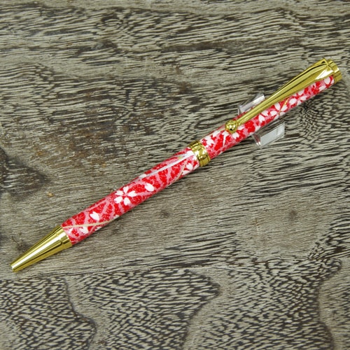 美濃和紙ボールペン 桜と麻の葉・朱色 油性 和柄 伝統工芸品 プレゼント お祝い 日本製 オシャレ