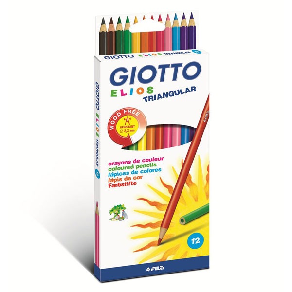 太陽をイメージした明るい色彩 握りやすい三角軸 GIOTTO ジオット・エリオス色鉛筆12色