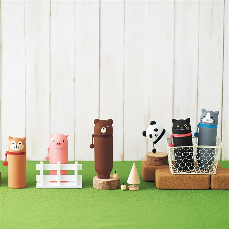 キュートな動物柄のアイテム♪ 上から押すだけでスタンドに早変わり LIHIT LAB PuniLabo スタンドペンケース