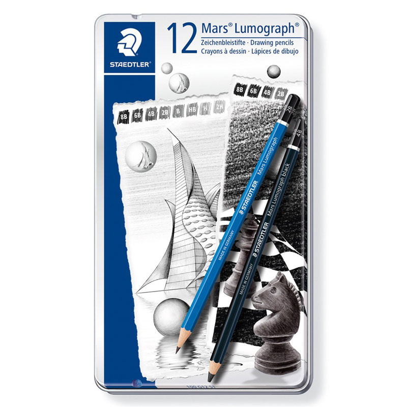ステッドラー マルス ルモグラフ アソート 鉛筆 12硬度セット 缶ケース 高級 名入れ プレゼント 六角 お祝い デッサン