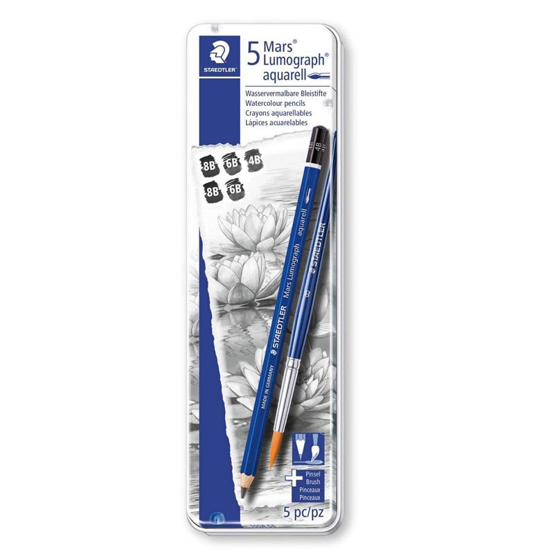 ステッドラー マルス ルモグラフ アクェレル 水彩鉛筆 G6 セット 缶ケース 高級 名入れ プレゼント 六角 お祝い デッサングラデーション 陰影