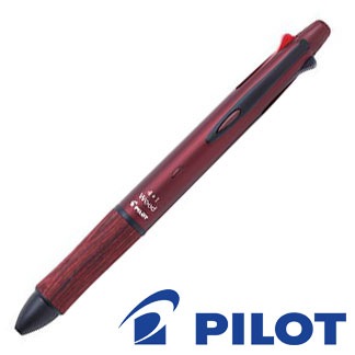木製グリップとブラックパーツによる上質感と機能が融合★ パイロット 4+1 Wood 多機能ペン