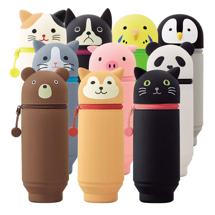A-7714 LIHIT LAB PuniLabo スタンドペンケースBIGサイズ キュートな動物柄のアイテム♪ 上から押すだけでスタンドに早変わり