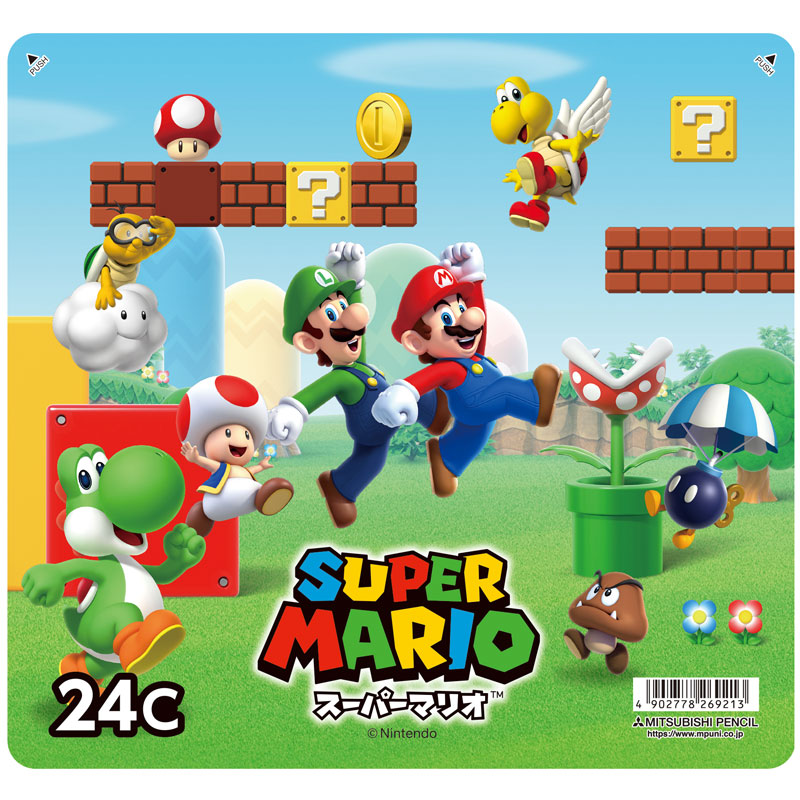 三菱鉛筆 スーパーマリオ 色鉛筆 24色 0級 21年 新入学 名入れ無料 祝い 日本製 ギフト プレゼント キャラクターステーショナリー キャラクター別 スーパーマリオブラザーズ 文房具を贈り物に 文具の森 大人の文具ギフト館
