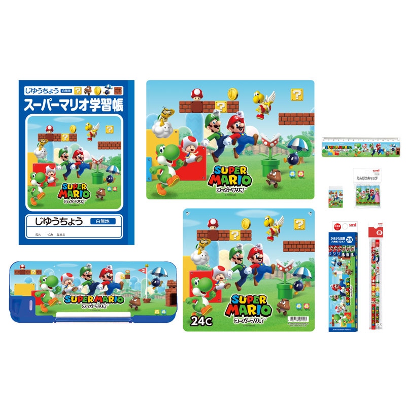 三菱鉛筆 スーパーマリオ 文具セットl 21年 新入学 名入れ無料 祝い ギフト プレゼント キャラクターステーショナリー キャラクター別 スーパーマリオブラザーズ 文房具を贈り物に 文具の森 大人の文具ギフト館