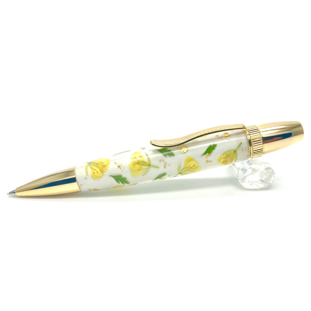 Flower Pen 菜の花 押し花を加工した花柄の軸 高級 ボールペン 手作り 日本製 母の日 プレゼント オンリーワン 装飾