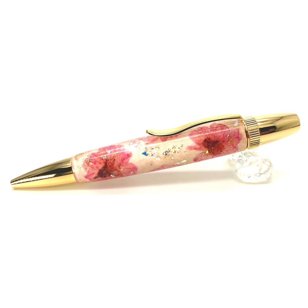 Flower Pen 八重桜 押し花を加工した花柄の軸 高級 ボールペン 手作り 日本製 母の日 プレゼント オンリーワン 装飾