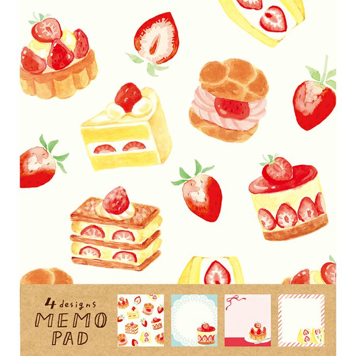 古川紙工 4designs MEMO PAD いちごスイーツ メモ 100枚綴り かわいい